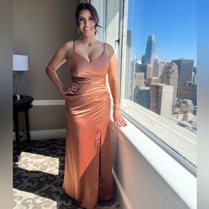 Revelry Rory satin dress in copper
